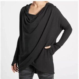 ATHLETA Black Gray Purana V Neck Wrap Sweatshirt Medium 486073